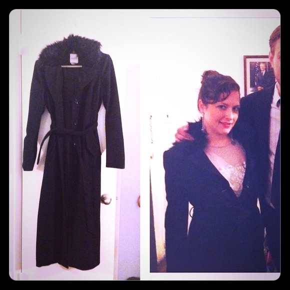 bebe Jackets & Blazers - bebe black maxi coat w/ (removable) faux fur trim