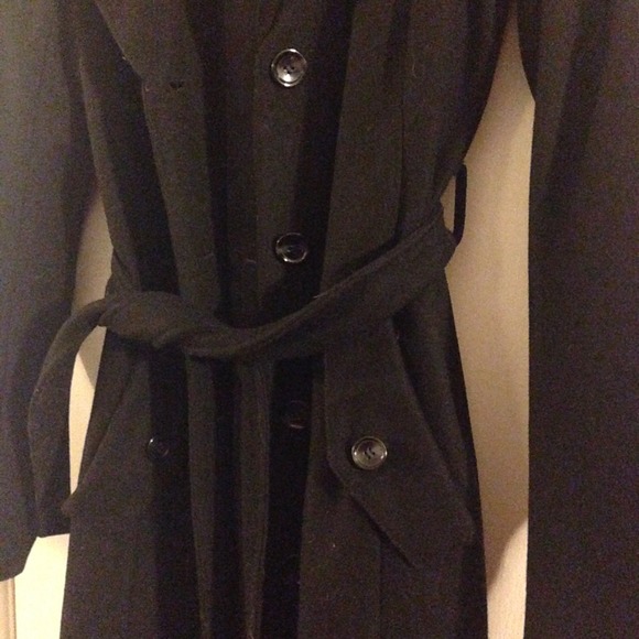bebe black maxi coat w/ (removable) faux fur trim - Picture 3 of 3