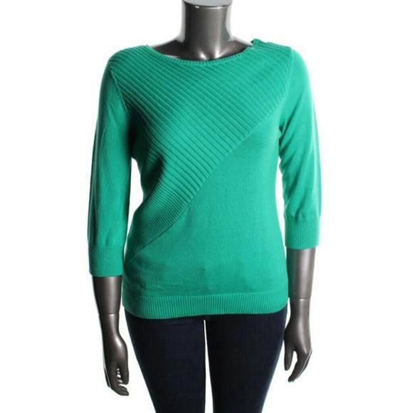 Cable & Gauge Green Knit 3/4 Sleeves Sweater