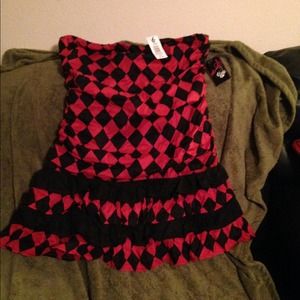 Red/black harlequin ruffle minidress NWT XXL