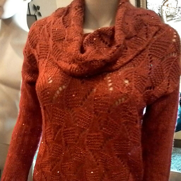 NY Collection Red Cable Knit Sequined Sweater - Picture 2 of 3