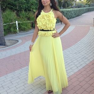 BCBGMaxazria Yellow Ruffle Evening Gown
