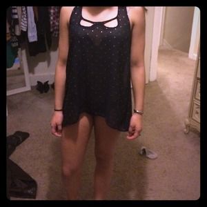 Long blue gold dotted tank top