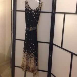 Navy blue and floral belted maxi