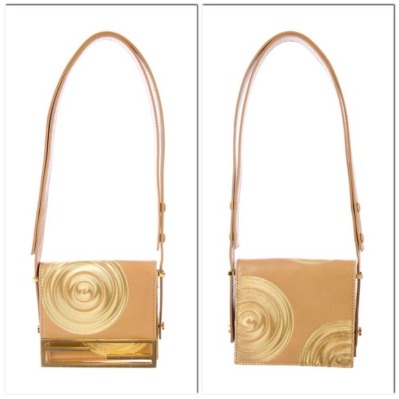 Vintage Fendi Leather Bag With Gold Stitching