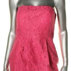 CALVIN KLEIN Pink Lace Strapless Cocktail Dress