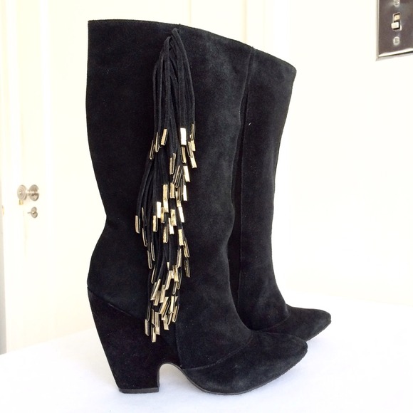 Madison Harding Shoes - HOLD - Madison Harding Gold Tipped Fringe Boots