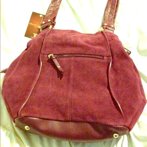 maroon leather hand bag