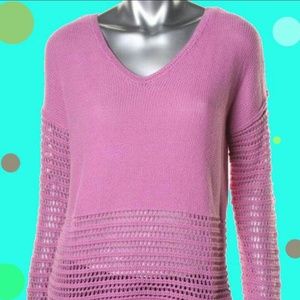 Jones NY Pink Knit V-Kneck Long Sleeves Sweater