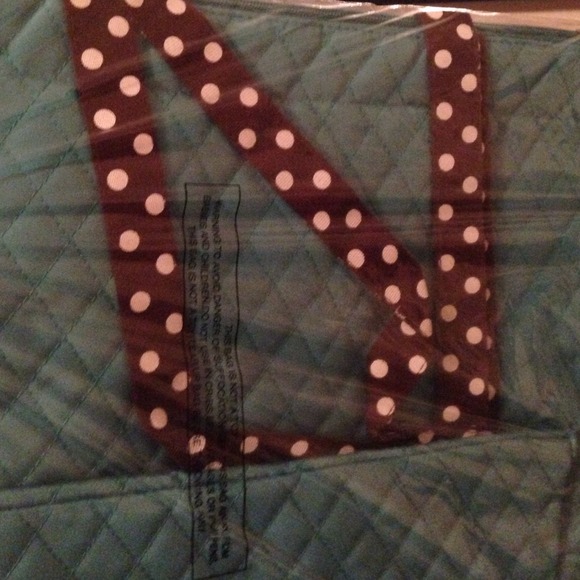 Teal tote bag with brown polka dot ribbon - Picture 3 of 3