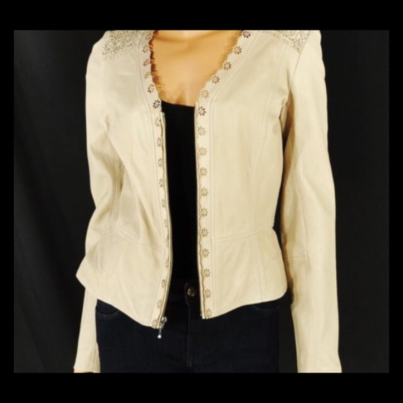 Taupe/cream leather jacket