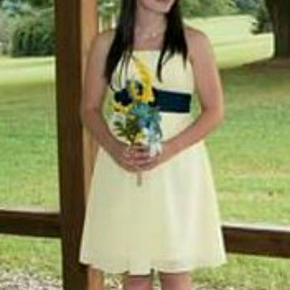 ❌SOLD❌Yellow/navy strapless dress.