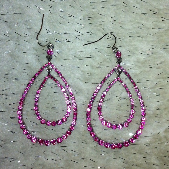 SOLD ----  Pink Rhinestones ear rings
