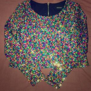 MINKPINK colorful sequin semi cropped top