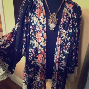 Black Floral Kimono in Medium