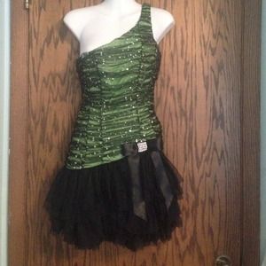 Green and black homecoming dress