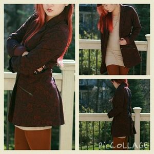 Free People Burgundy Lace-up/corset Blazer