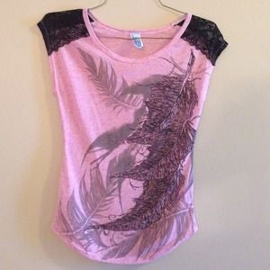 Pink top with feather design