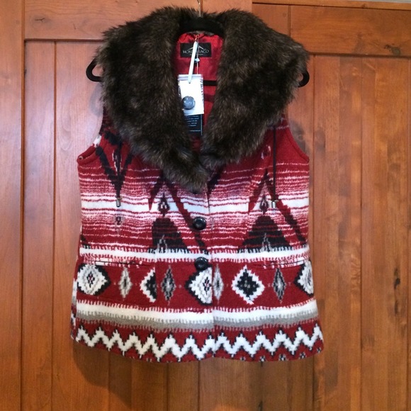 Faux Wool Vest w/Faux Fur Shaw Collar