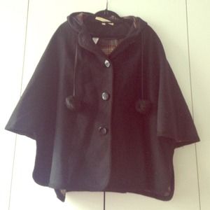 French connection hooded wool cape