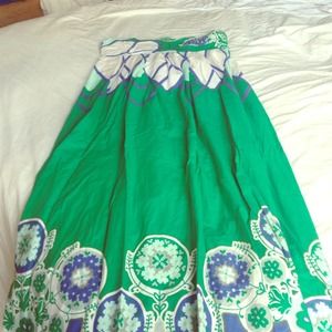 Anthroplogie green white blue printed maxi