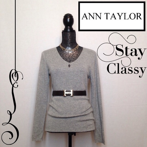 Ann Taylor Light Gray Key-Hole Sweater