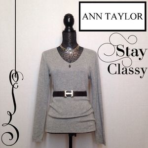 Ann Taylor Light Gray Key-Hole Sweater
