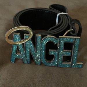 Angel Belt Buckle and Black Leather Belt
