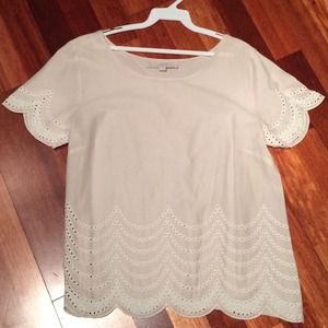 Ann Taylor LOFT scallop cotton eyelet tee