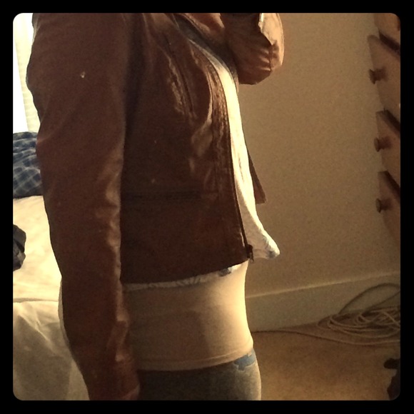 Camel leather jacket as seen below