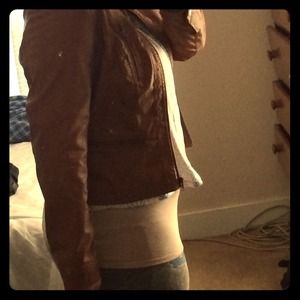 Camel leather jacket as seen below