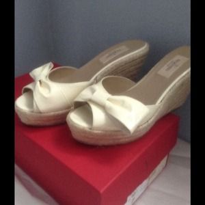 Valentino Bow Wedge Flats Ivory