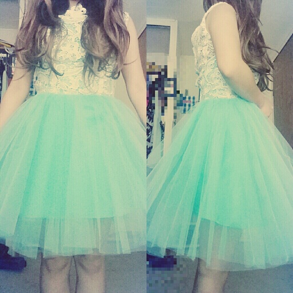 Mint Tulle Dress with Lace Decorations