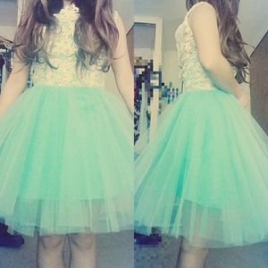 Mint Tulle Dress with Lace Decorations