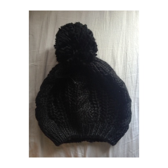 Brand new: black crochet beanie with pom