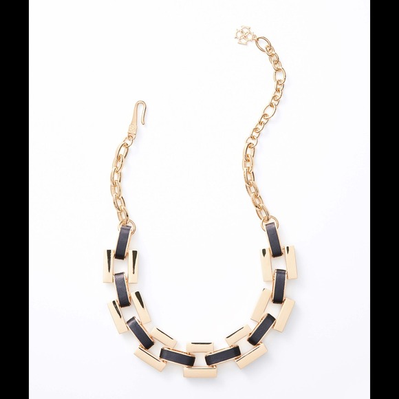 ESTATE LEATHER INLAY SQUARE LINK NECKLACE
