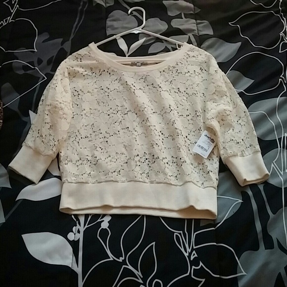 Tan, see threw, flowered top