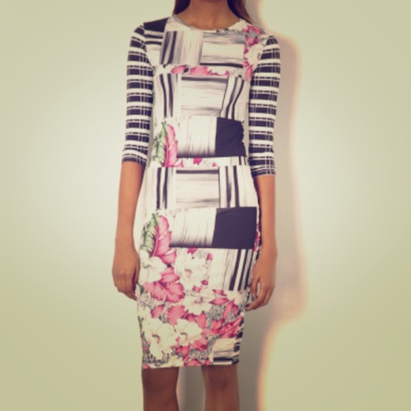 Reduced! Topshop Aloha Check Floral Body-Con Dress