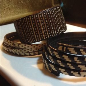 Straw woven Aztec tribal bracelets 3 pc set