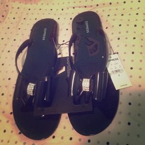 black express bling flip flops with rhinestone bow