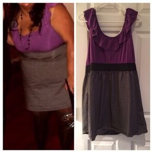 Purple and grey color blocked dress