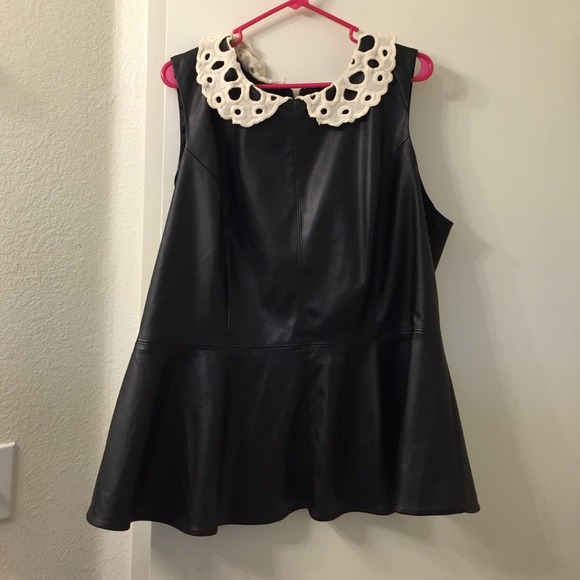Black peplum leather (faux) sleeveless shirt