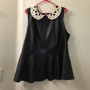 Black peplum leather (faux) sleeveless shirt