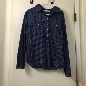 Denim polka-dot button down top