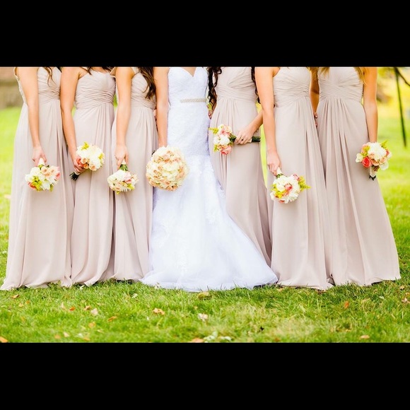 Long strapless chiffon dress with pleated bodice