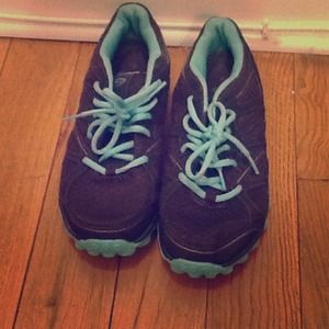 Gray and blue sneakers