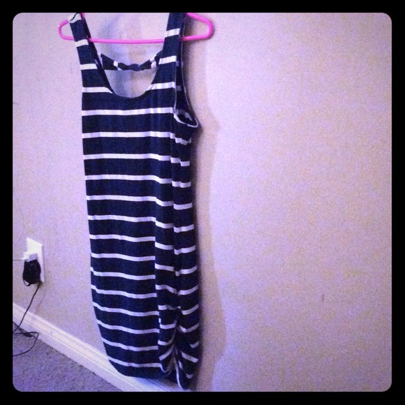 Navy blue and white striped dress
