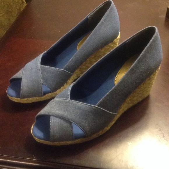 Brand new denim wedges