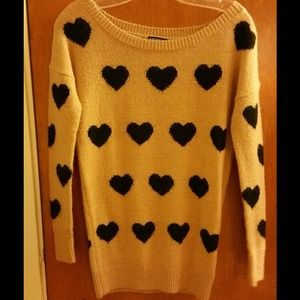 Express Tan and Black Hearts Knit Sweater