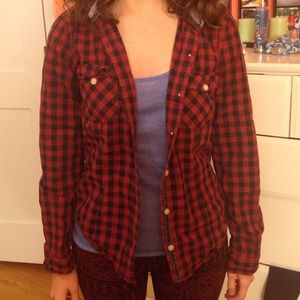 Small red and black plaid shirt long sleeved